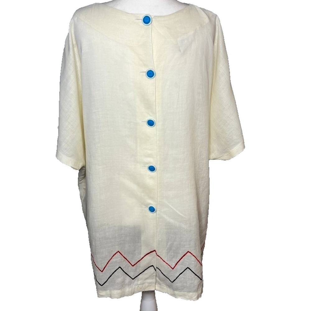 Debikol Exclusive Vtg Tunic L Linen Hand Painted Female Motif Eccentric Art 80's - Picture 4 of 8